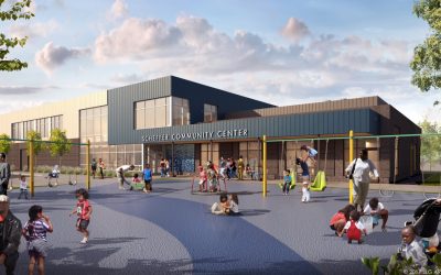 An architectural rendering of the new Scheffer Recreation Center, to be built in Frogtown in 2018. The new rec center will replace an existing 1970’s building, built on the site of the St. Paul's first playground. (Courtesy of the St. Paul Parks and Recreation Department)